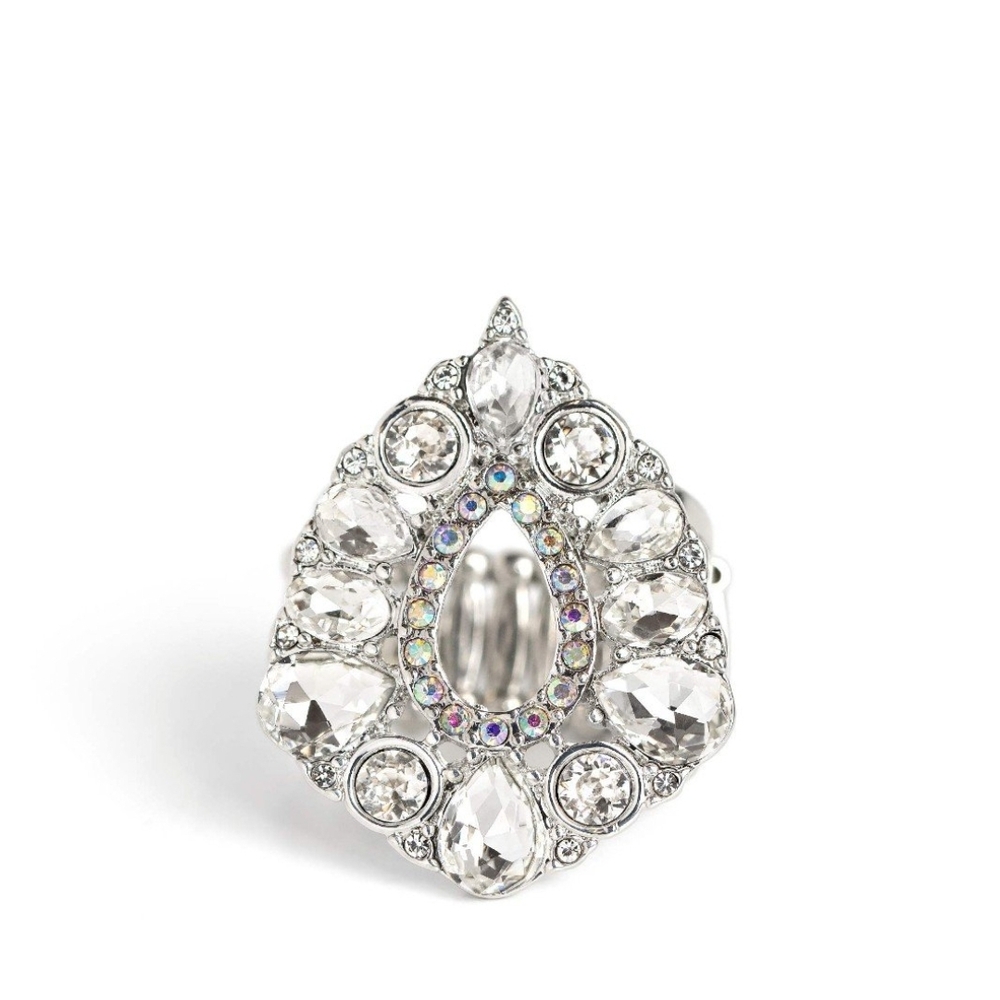 Paparazzi Silver White Crystal Ring First Class Fairytale Dainty iridescent